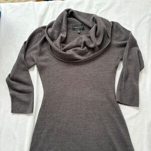 Connected Apparel Women Charcoal Gray Cowl Neck Long Sleeve Knit Sweater Dress M